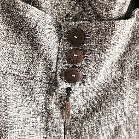 SOLD! Chanel 2Pc Smoke Gray Dress Peplum Jacket Suit Linen CC Buttons FR 36 US 4 - Picture 6 of 16
